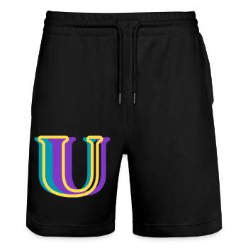 Multicolored letter u - Stanley/Stella Trainer Unisex Organic Jogging Shorts - black - Front - Nik (191cm) & Marisol (170cm)