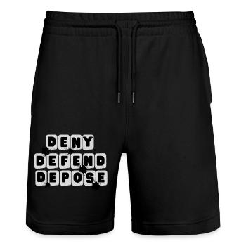 DENY DEFEND DEPOSE - Stanley/Stella Trainer Unisex Organic Jogging Shorts - black - Front - Nik (191cm) & Marisol (170cm)