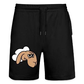 Sheep looks skeptical, critical, suspicious stares - Stanley/Stella Trainer Unisex Organic Jogging Shorts - black - Front - Nik (191cm) & Marisol (170cm)