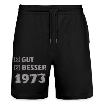 1973 - Stanley/Stella Trainer Unisex Organic Jogging Shorts - black - Front - Nik (191cm) & Marisol (170cm)