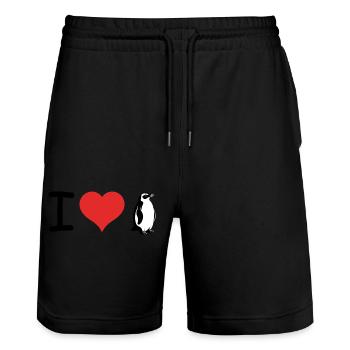 I love Penguins - Pet Design - Stanley/Stella Trainer Unisex Organic Jogging Shorts - black - Front - Nik (191cm) & Marisol (170cm)