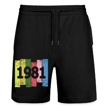 Farbenfroh 1981 - Stanley/Stella Unisex Bio Joggingshorts Trainer  - Schwarz - Vorne - Nik (191cm) & Marisol (170cm)