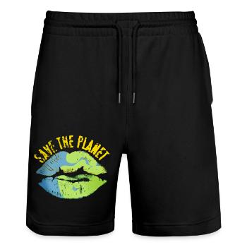 Save the world vintage look - Stanley/Stella Trainer Unisex Organic Jogging Shorts - black - Front - Nik (191cm) & Marisol (170cm)