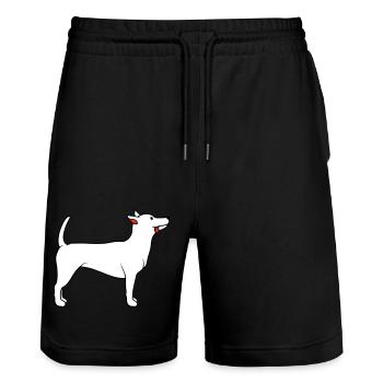 Dear dog sticks out his tongue happily - Stanley/Stella Trainer Unisex Organic Jogging Shorts - black - Front - Nik (191cm) & Marisol (170cm)
