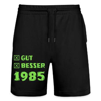 Année 1985 - Short de jogging bio TRAINER Stanley/Stella unisexe - noir - Devant - Nik (191cm) & Marisol (170cm)