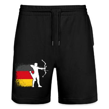 Bogenschütze Deutschland Flagge Bogenschießen - Stanley/Stella Unisex Bio Joggingshorts Trainer  - Schwarz - Vorne - Nik (191cm) & Marisol (170cm)