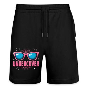 Undercover Speech - Funny Costume with Sun Bril - Stanley/Stella Trainer Unisex Organic Jogging Shorts - black - Front - Nik (191cm) & Marisol (170cm)