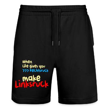Linksruck - Stanley/Stella Unisex Bio Joggingshorts Trainer  - Schwarz - Vorne - Nik (191cm) & Marisol (170cm)