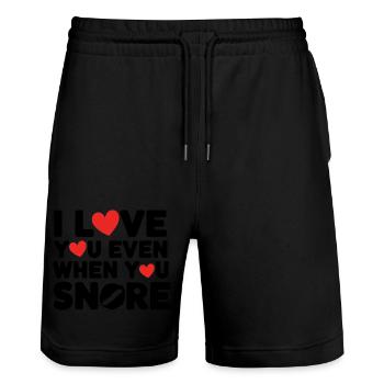 Ich liebe dich, auch wenn du schnarchst - Stanley/Stella Unisex Bio Joggingshorts Trainer  - Schwarz - Vorne - Nik (191cm) & Marisol (170cm)