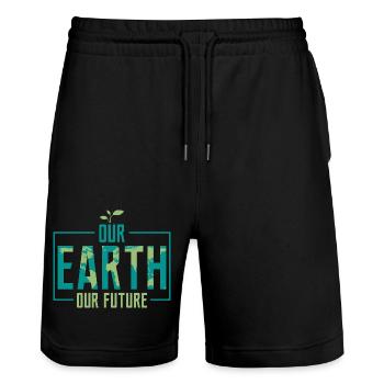 Our Earth Our Future Earth Day Environmental Plane - Stanley/Stella Trainer Unisex Organic Jogging Shorts - black - Front - Nik (191cm) & Marisol (170cm)