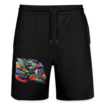 Motorrad motorcycle motocross - Stanley/Stella Unisex Bio Joggingshorts Trainer  - Schwarz - Vorne - Nik (191cm) & Marisol (170cm)