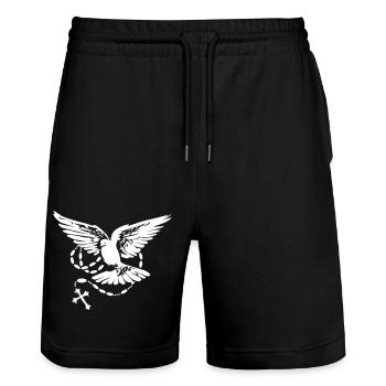 dove holy spirit - Stanley/Stella Trainer Unisex Organic Jogging Shorts - black - Front - Nik (191cm) & Marisol (170cm)