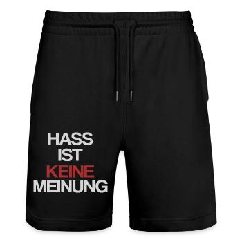 Hass ist keine Meinung | Gegen Rechts - Stanley/Stella Unisex Bio Joggingshorts Trainer  - Schwarz - Vorne - Nik (191cm) & Marisol (170cm)