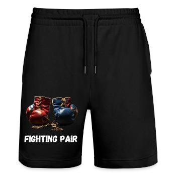 Fighting Pair Boxing Lovers - Stanley/Stella Trainer Unisex Organic Jogging Shorts - black - Front - Nik (191cm) & Marisol (170cm)
