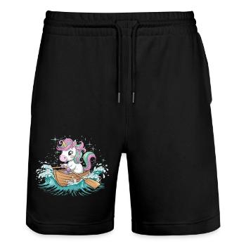 A Unicorn Boating Paddle Boat - Stanley/Stella Trainer Unisex Organic Jogging Shorts - black - Front - Nik (191cm) & Marisol (170cm)
