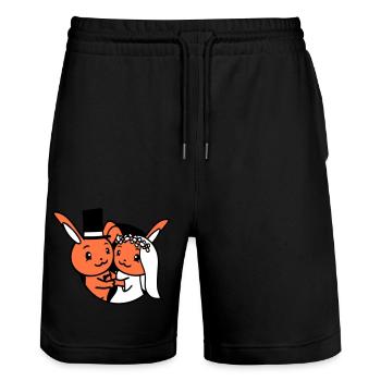2 Hasen Pärchen Verliebt Frau Mann Reich Zylinder - Stanley/Stella Unisex Bio Joggingshorts Trainer  - Schwarz - Vorne - Nik (191cm) & Marisol (170cm)