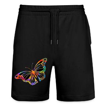 Schmetterling - Stanley/Stella Unisex Bio Joggingshorts Trainer  - Schwarz - Vorne - Nik (191cm) & Marisol (170cm)