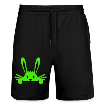 Hase versteckt sich schüchtern hinter Mauer Zaun - Stanley/Stella Unisex Bio Joggingshorts Trainer  - Schwarz - Vorne - Nik (191cm) & Marisol (170cm)