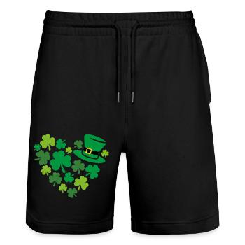 Heart shaped shamrock to the St. Patrick day - Stanley/Stella Trainer Unisex Organic Jogging Shorts - black - Front - Nik (191cm) & Marisol (170cm)