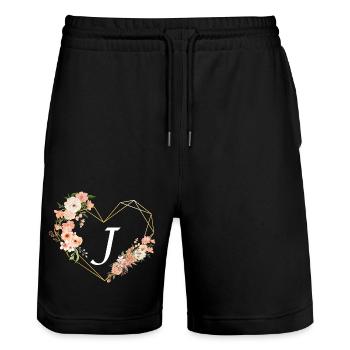 Buchstabe j florales goldenes Herz - Stanley/Stella Unisex Bio Joggingshorts Trainer  - Schwarz - Vorne - Nik (191cm) & Marisol (170cm)