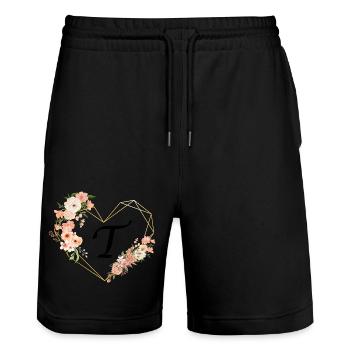 Buchstabe t florales goldenes Herz - Stanley/Stella Unisex Bio Joggingshorts Trainer  - Schwarz - Vorne - Nik (191cm) & Marisol (170cm)