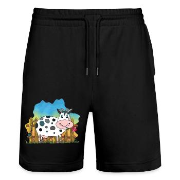 Kuh - Stanley/Stella Unisex Bio Joggingshorts Trainer  - Schwarz - Vorne - Nik (191cm) & Marisol (170cm)