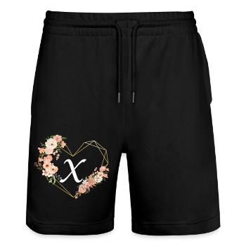 Letter x floral golden heart - Stanley/Stella Trainer Unisex Organic Jogging Shorts - black - Front - Nik (191cm) & Marisol (170cm)