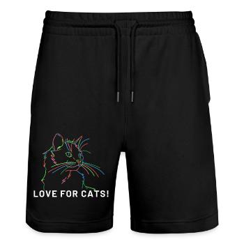 Cat art lines - Stanley/Stella Trainer Unisex Organic Jogging Shorts - black - Front - Nik (191cm) & Marisol (170cm)