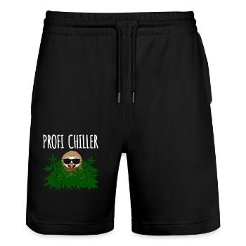 Profi Chiller Faultier Cannabis - Stanley/Stella Unisex Bio Joggingshorts Trainer  - Schwarz - Vorne - Nik (191cm) & Marisol (170cm)