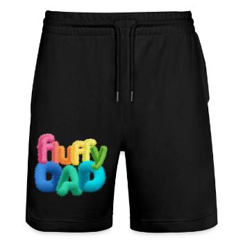 Fluffy Dad – Farbenfrohe, flauschige Typografie - Stanley/Stella Unisex Bio Joggingshorts Trainer  - Schwarz - Vorne - Nik (191cm) & Marisol (170cm)