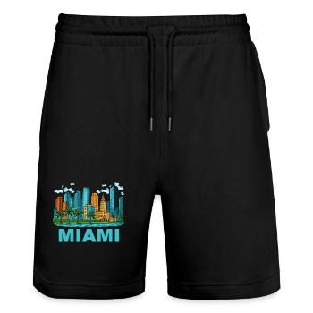 Ville de Miami - Short de jogging bio TRAINER Stanley/Stella unisexe - noir - Devant - Nik (191cm) & Marisol (170cm)