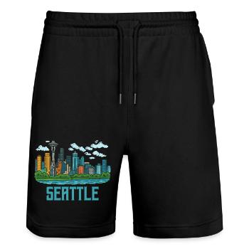 Ville de Seattle - Short de jogging bio TRAINER Stanley/Stella unisexe - noir - Devant - Nik (191cm) & Marisol (170cm)