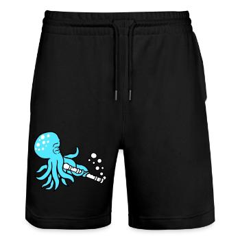 Oktopus Flöte Musik spielen Bläschen unter Wasser - Stanley/Stella Unisex Bio Joggingshorts Trainer  - Schwarz - Vorne - Nik (191cm) & Marisol (170cm)