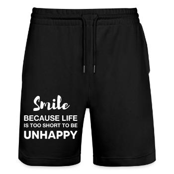 Lächle, weil das Leben zu kurz ist, um unglücklich zu sein - Stanley/Stella Unisex Bio Joggingshorts Trainer  - Schwarz - Vorne - Nik (191cm) & Marisol (170cm)