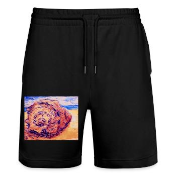 Muschel - Stanley/Stella Unisex Bio Joggingshorts Trainer  - Schwarz - Vorne - Nik (191cm) & Marisol (170cm)