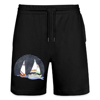 Segelboot - Stanley/Stella Unisex Bio Joggingshorts Trainer  - Schwarz - Vorne - Nik (191cm) & Marisol (170cm)