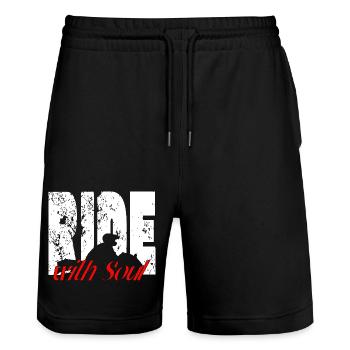 For Bikers - RideWithSoul - Stanley/Stella Trainer Unisex Organic Jogging Shorts - black - Front - Nik (191cm) & Marisol (170cm)