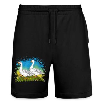 Geese - Stanley/Stella Trainer Unisex Organic Jogging Shorts - black - Front - Nik (191cm) & Marisol (170cm)
