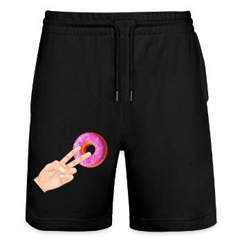 2 In The Pinky Donut - Stanley/Stella Unisex Bio Joggingshorts Trainer  - Schwarz - Vorne - Nik (191cm) & Marisol (170cm)