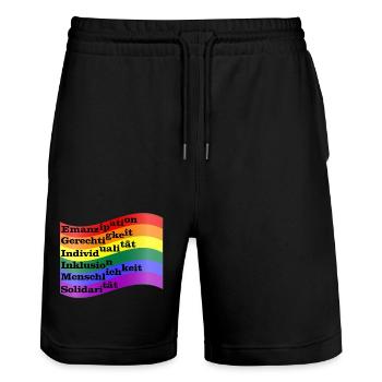 Gay Flag - Stanley/Stella Unisex Bio Joggingshorts Trainer  - Schwarz - Vorne - Nik (191cm) & Marisol (170cm)