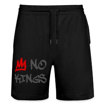No Kings in America since 1776 - Stanley/Stella Trainer Unisex Organic Jogging Shorts - black - Front - Nik (191cm) & Marisol (170cm)