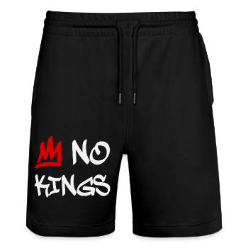 No Kings in America since 1776 - Stanley/Stella Trainer Unisex Organic Jogging Shorts - black - Front - Nik (191cm) & Marisol (170cm)