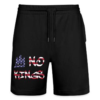 No Kings in America since 1776 Flag USA - Stanley/Stella Trainer Unisex Organic Jogging Shorts - black - Front - Nik (191cm) & Marisol (170cm)
