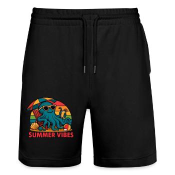 Sommerliche Vibes - Estival Chill Octopus - Stanley/Stella Unisex Bio Joggingshorts Trainer  - Schwarz - Vorne - Nik (191cm) & Marisol (170cm)
