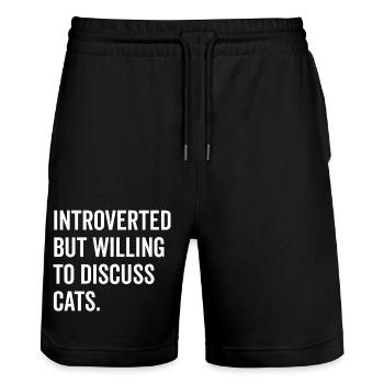 Introvertiert, aber bereit, über Katzen zu diskutieren - Stanley/Stella Unisex Bio Joggingshorts Trainer  - Schwarz - Vorne - Nik (191cm) & Marisol (170cm)