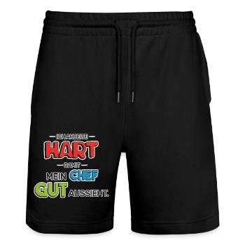 Der wahre Held im Büro - Stanley/Stella Unisex Bio Joggingshorts Trainer  - Schwarz - Vorne - Nik (191cm) & Marisol (170cm)