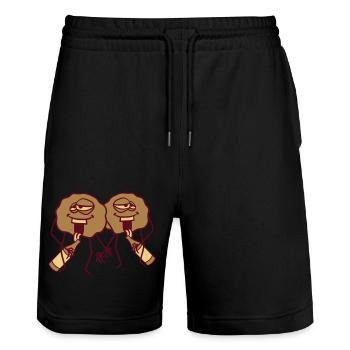 2 friends team couple drinking drinking thirst bottle b - Stanley/Stella Trainer Unisex Organic Jogging Shorts - black - Front - Nik (191cm) & Marisol (170cm)