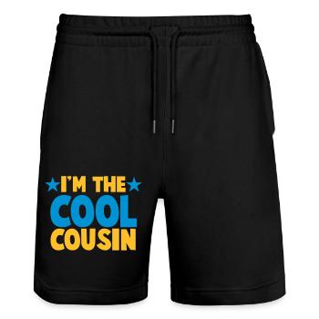 Ich bin der Cousin COOL! - Stanley/Stella Unisex Bio Joggingshorts Trainer  - Schwarz - Vorne - Nik (191cm) & Marisol (170cm)