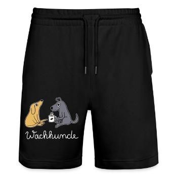 Wachhund trinkt Kaffee Koffein weckt müde Hunde - Stanley/Stella Unisex Bio Joggingshorts Trainer  - Schwarz - Vorne - Nik (191cm) & Marisol (170cm)