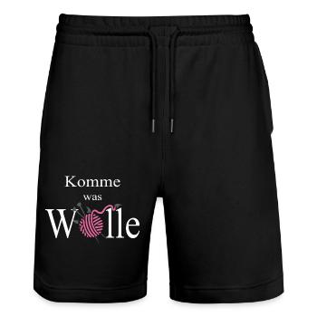 Wolle - Stanley/Stella Unisex Bio Joggingshorts Trainer  - Schwarz - Vorne - Nik (191cm) & Marisol (170cm)